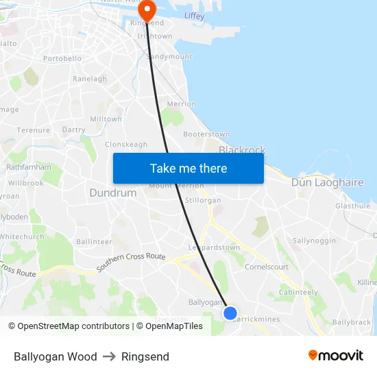 Ballyogan Wood to Ringsend map