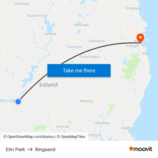 Elm Park to Ringsend map