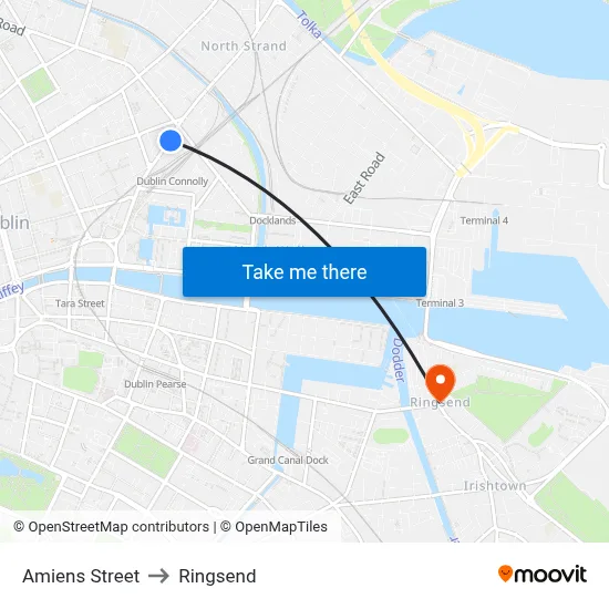 Amiens Street to Ringsend map