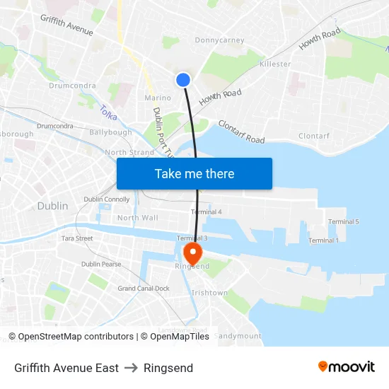 Griffith Avenue East to Ringsend map