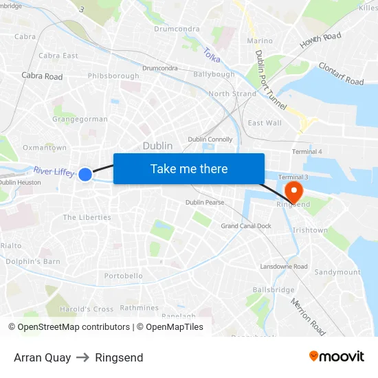 Arran Quay to Ringsend map