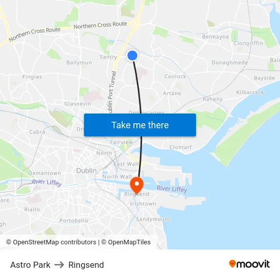 Astro Park to Ringsend map