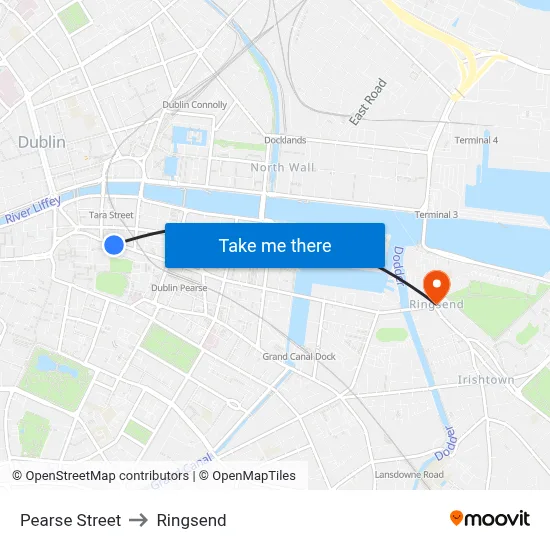 Pearse Street to Ringsend map