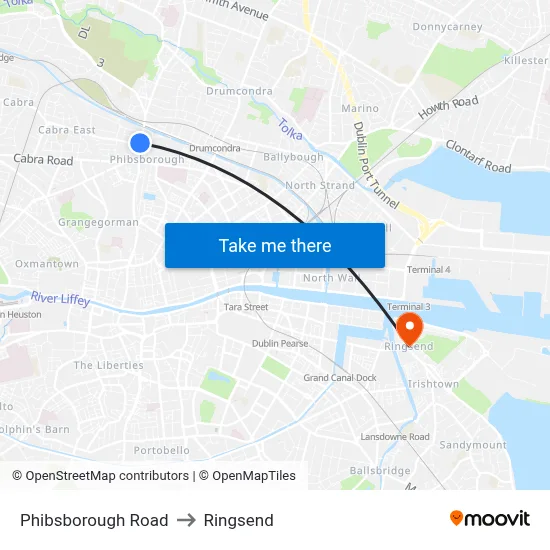 Phibsborough Road to Ringsend map