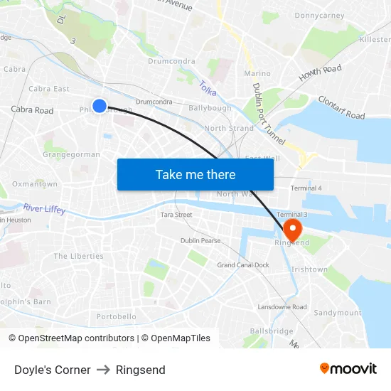 Doyle's Corner to Ringsend map