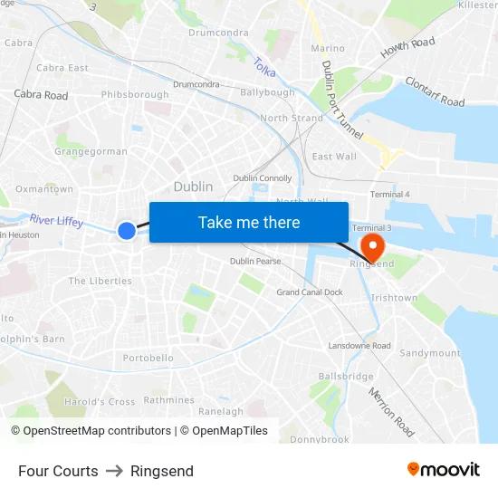 Four Courts to Ringsend map