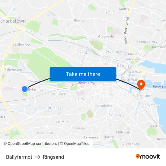 Ballyfermot to Ringsend map