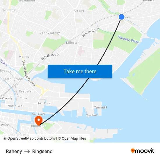Raheny to Ringsend map