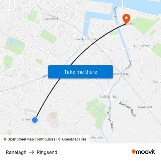 Ranelagh to Ringsend map