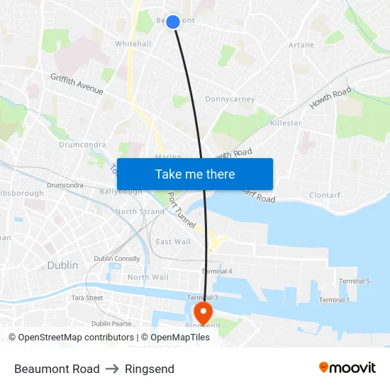 Beaumont Road to Ringsend map