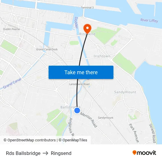Rds Ballsbridge to Ringsend map