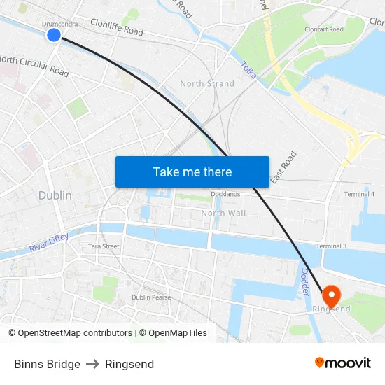 Binns Bridge to Ringsend map