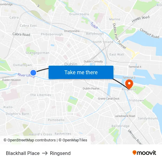 Blackhall Place to Ringsend map