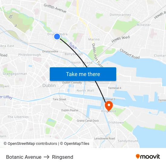 Botanic Avenue to Ringsend map