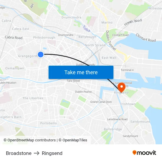 Broadstone to Ringsend map