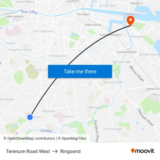 Terenure Road West to Ringsend map