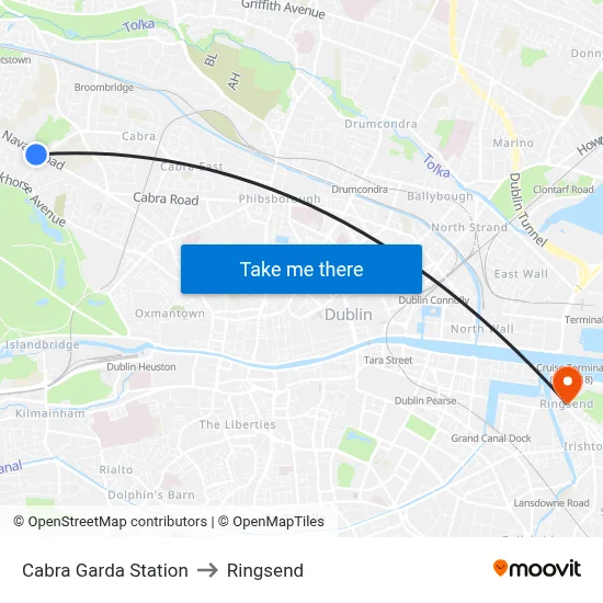 Cabra Garda Station to Ringsend map