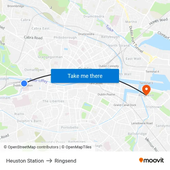 Heuston Station to Ringsend map