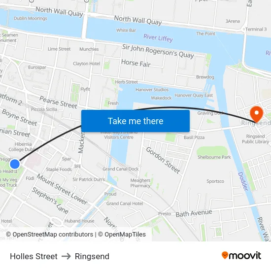 Holles Street to Ringsend map