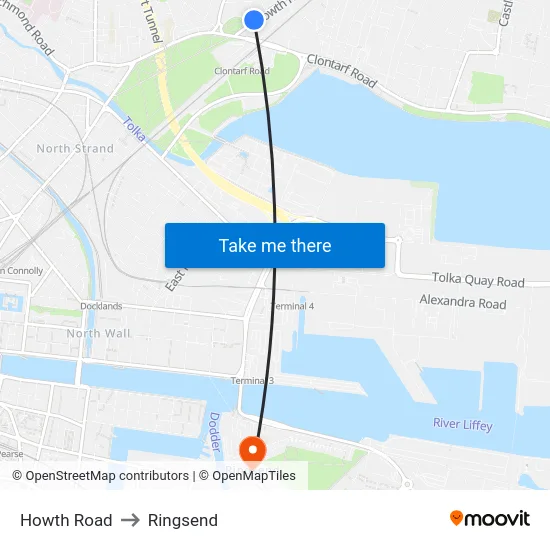 Howth Road to Ringsend map