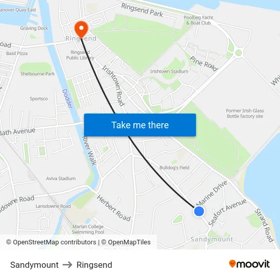 Sandymount to Ringsend map