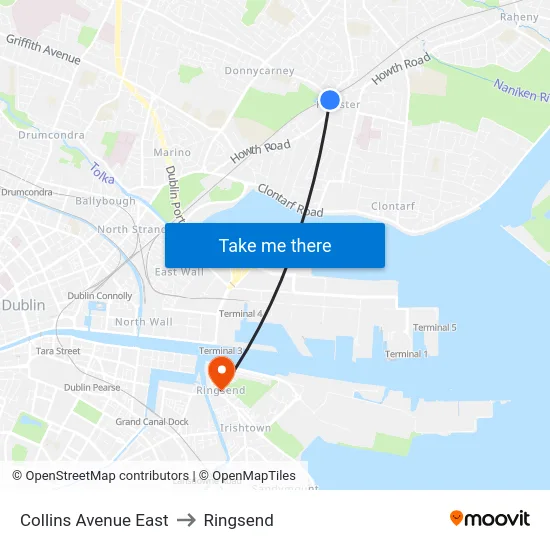 Collins Avenue East to Ringsend map