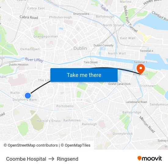 Coombe Hospital to Ringsend map