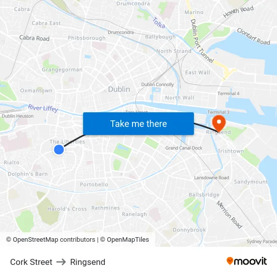 Cork Street to Ringsend map