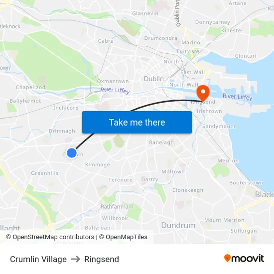 Crumlin Village to Ringsend map