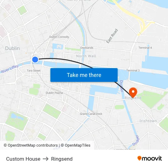 Custom House to Ringsend map