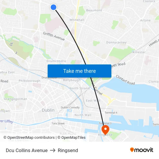 Dcu Collins Avenue to Ringsend map