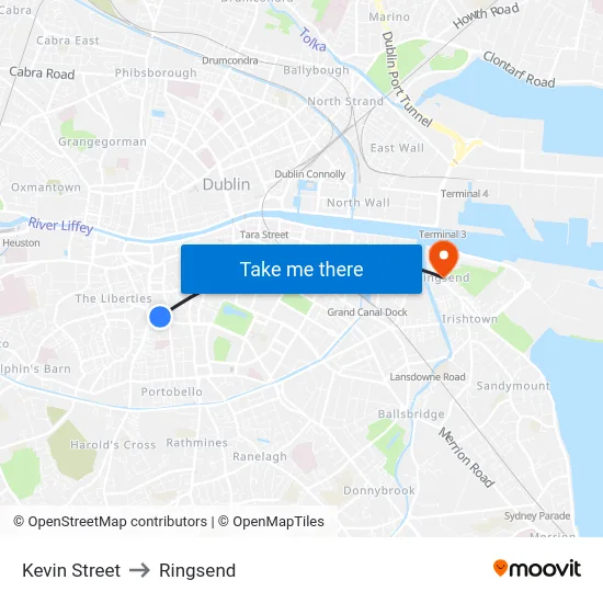 Kevin Street to Ringsend map