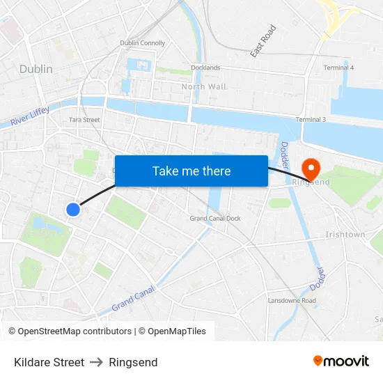 Kildare Street to Ringsend map