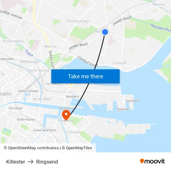 Killester to Ringsend map