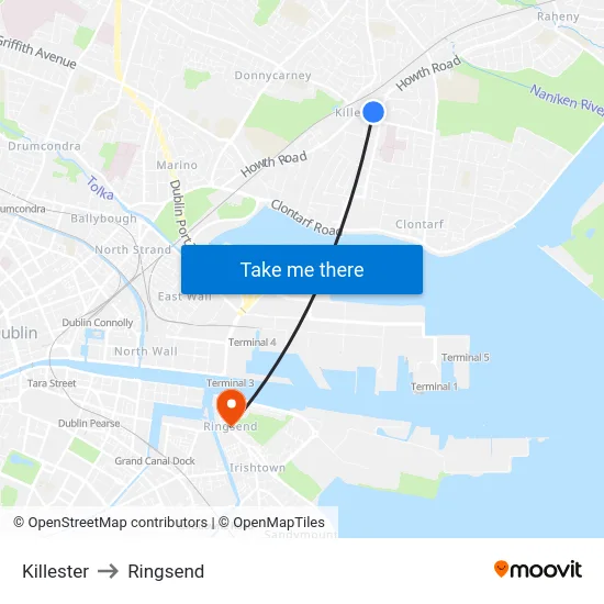 Killester to Ringsend map