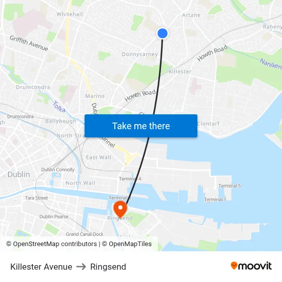Killester Avenue to Ringsend map