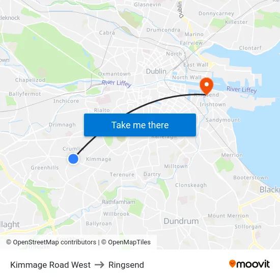 Kimmage Road West to Ringsend map