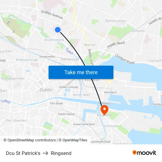 Dcu St Patrick's to Ringsend map