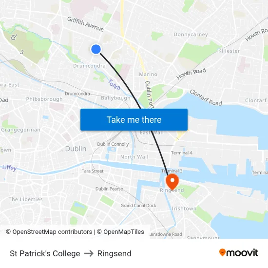 St Patrick's College to Ringsend map