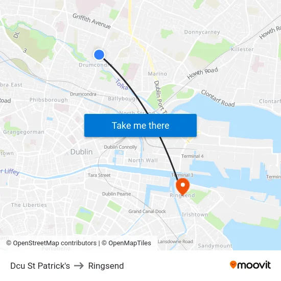 Dcu St Patrick's to Ringsend map