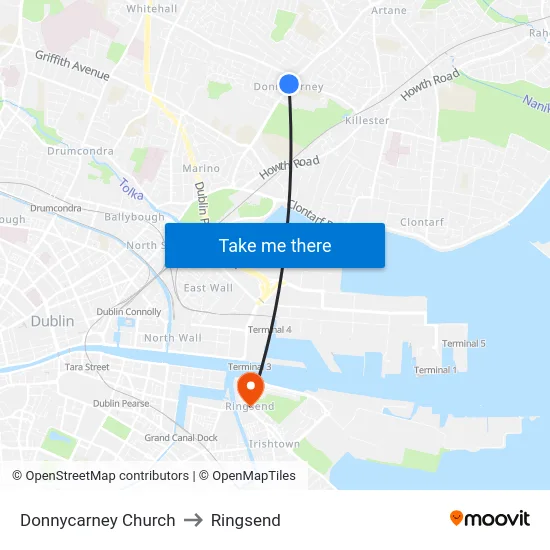 Donnycarney Church to Ringsend map