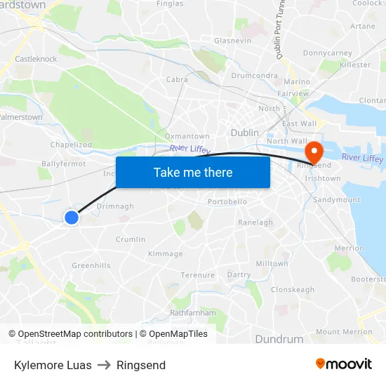 Kylemore Luas to Ringsend map