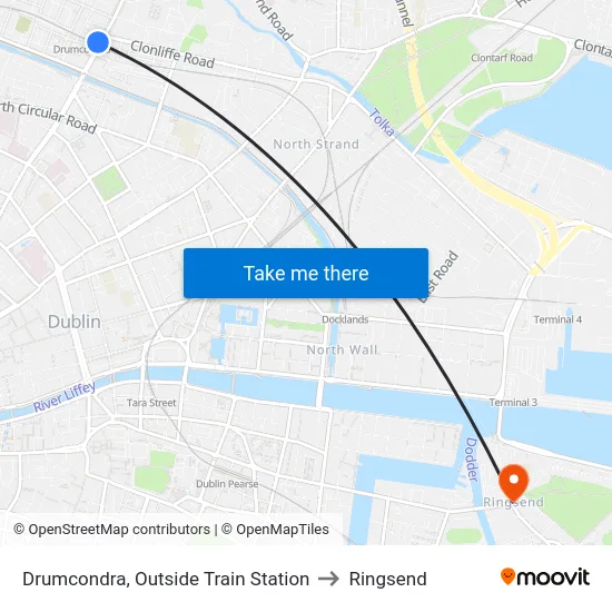 Drumcondra, Outside Train Station to Ringsend map