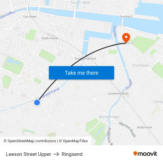 Leeson Street Upper to Ringsend map