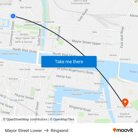 Mayor Street Lower to Ringsend map