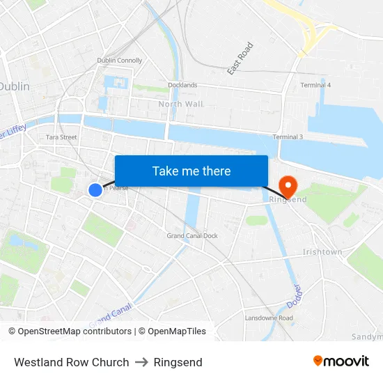 Westland Row Church to Ringsend map