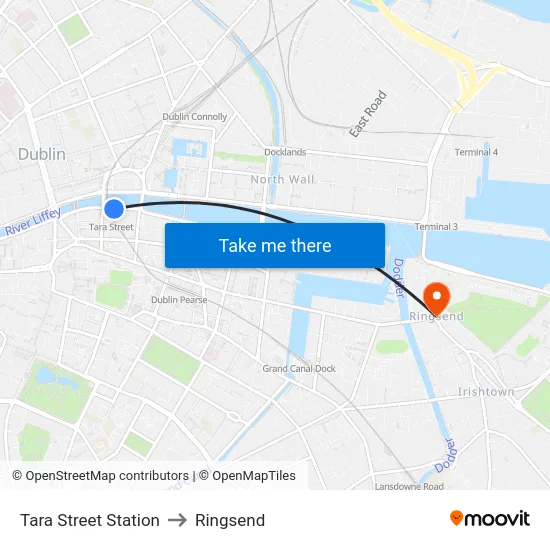 Tara Street Station to Ringsend map
