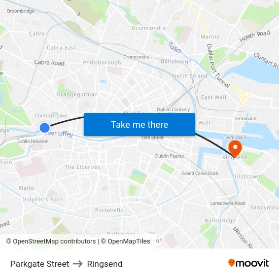 Parkgate Street to Ringsend map
