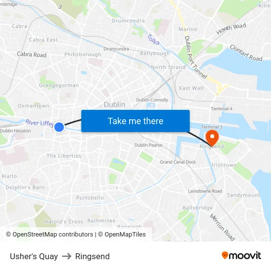 Usher's Quay to Ringsend map