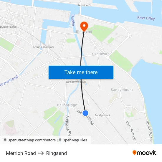 Merrion Road to Ringsend map